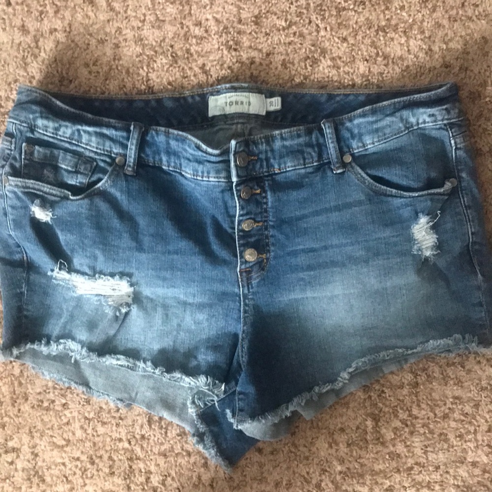 Distressed denim shorts